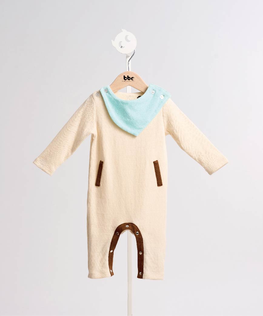 Main | Toddler bunny jumpsuit with two-tone scarf and bib | Detachable | 100% organic cotton