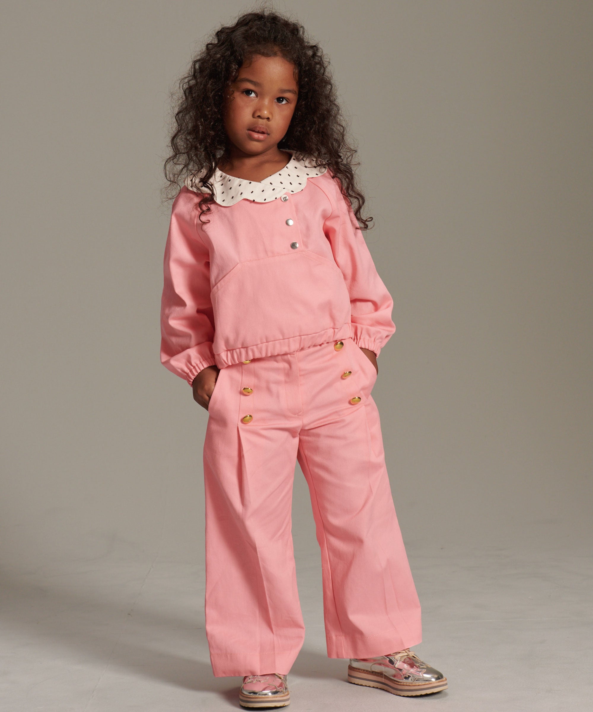 Main | Kids Vintage Large Gold Button Wide Pants | | 100% Organic Cotton