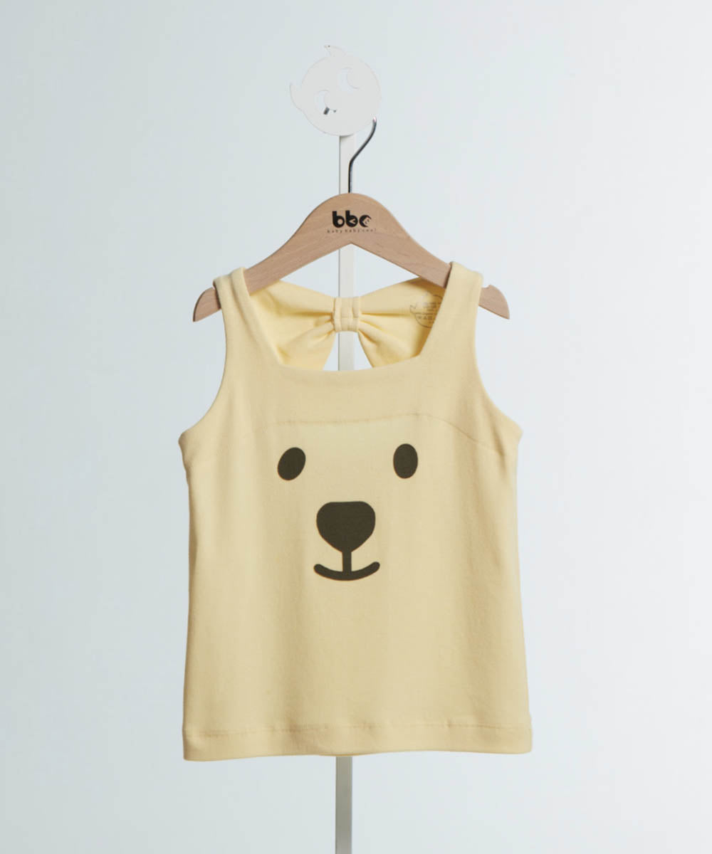 Main | Girls Animal Face Series - bb bear small bow backless sleeveless top | Bow animal face | 100% organic cotton