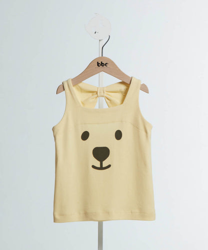Main | Girls Animal Face Series - bb bear small bow backless sleeveless top | Bow animal face | 100% organic cotton