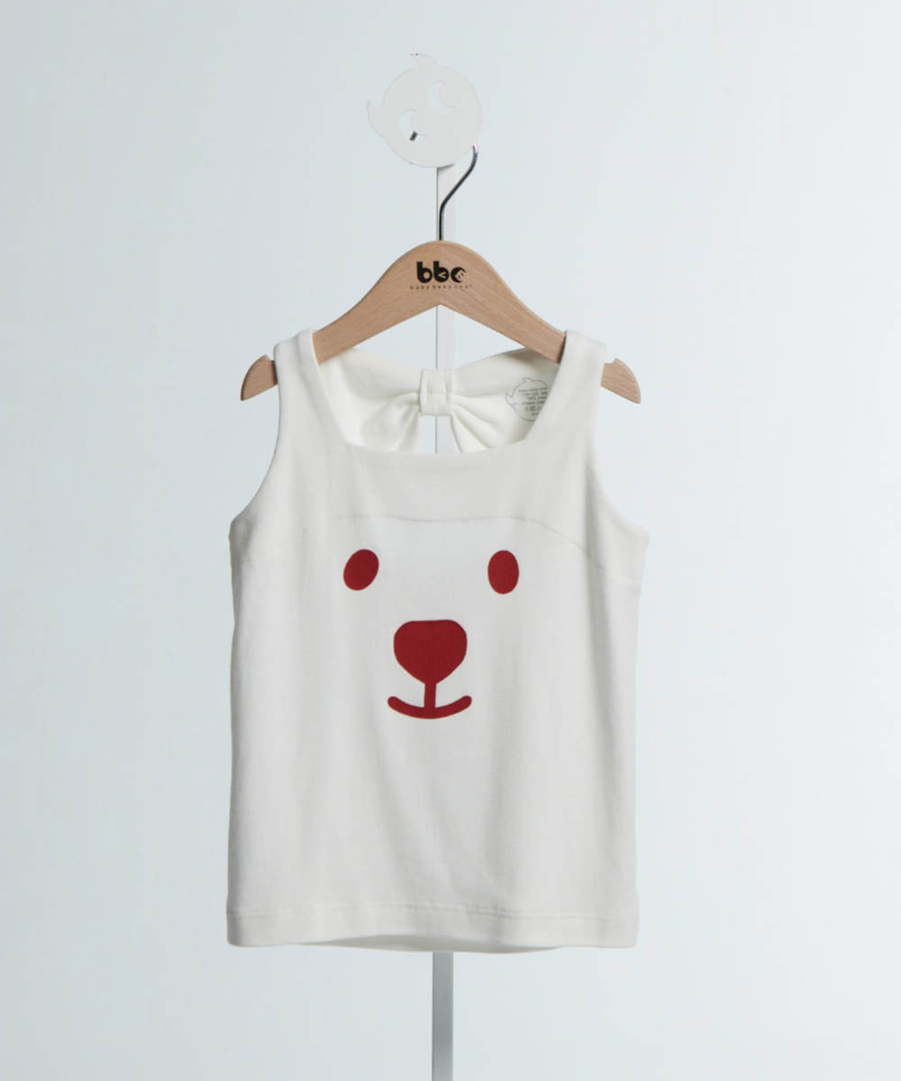 Main | Girls Animal Face Series - bb bear small bow backless sleeveless top | Bow animal face | 100% organic cotton