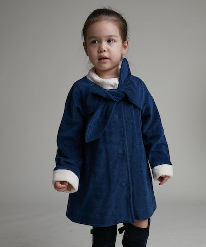 Main | Girls blue bow long coat | bow | 100% organic cotton
