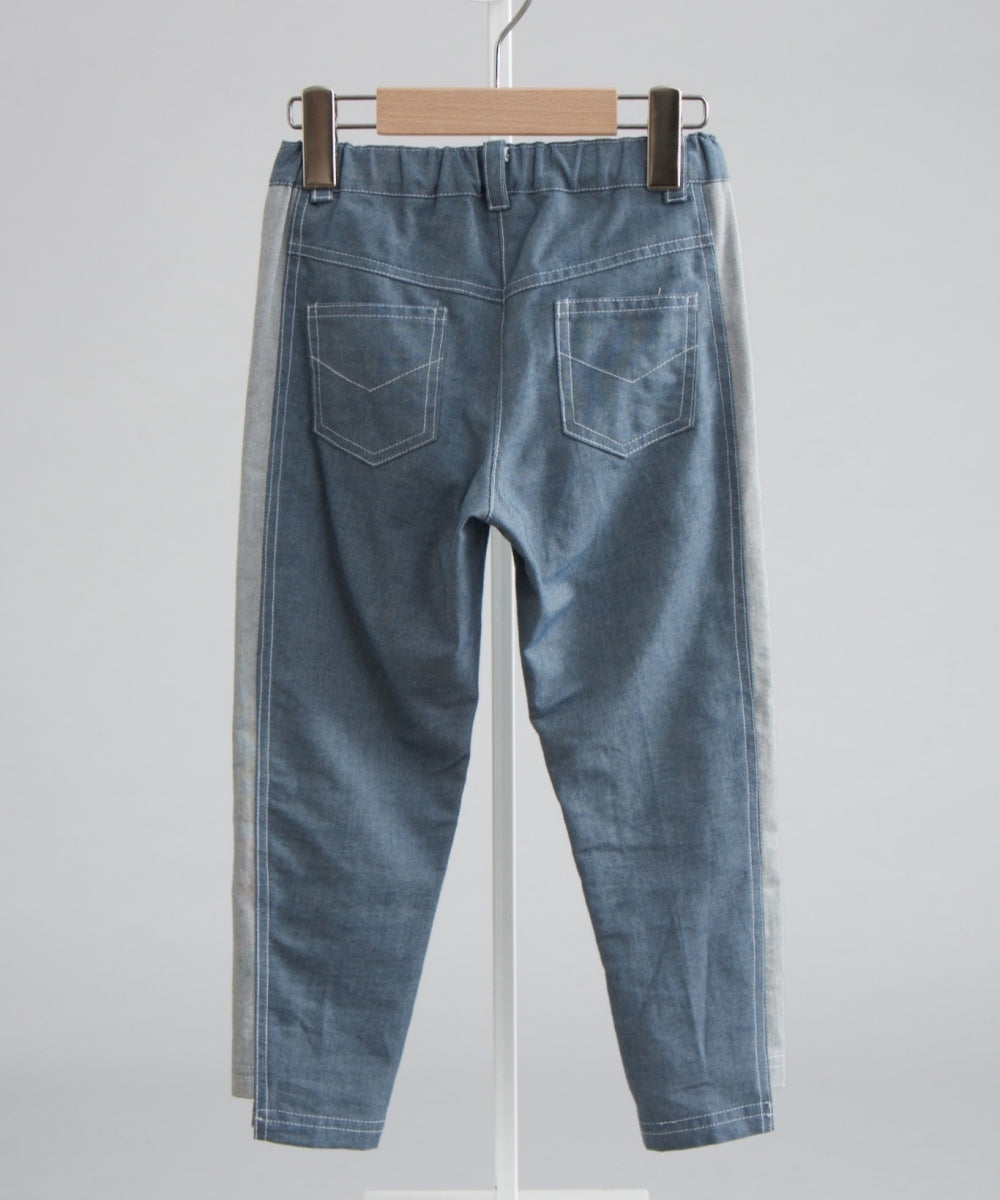 Asymmetrical denim paneled trousers