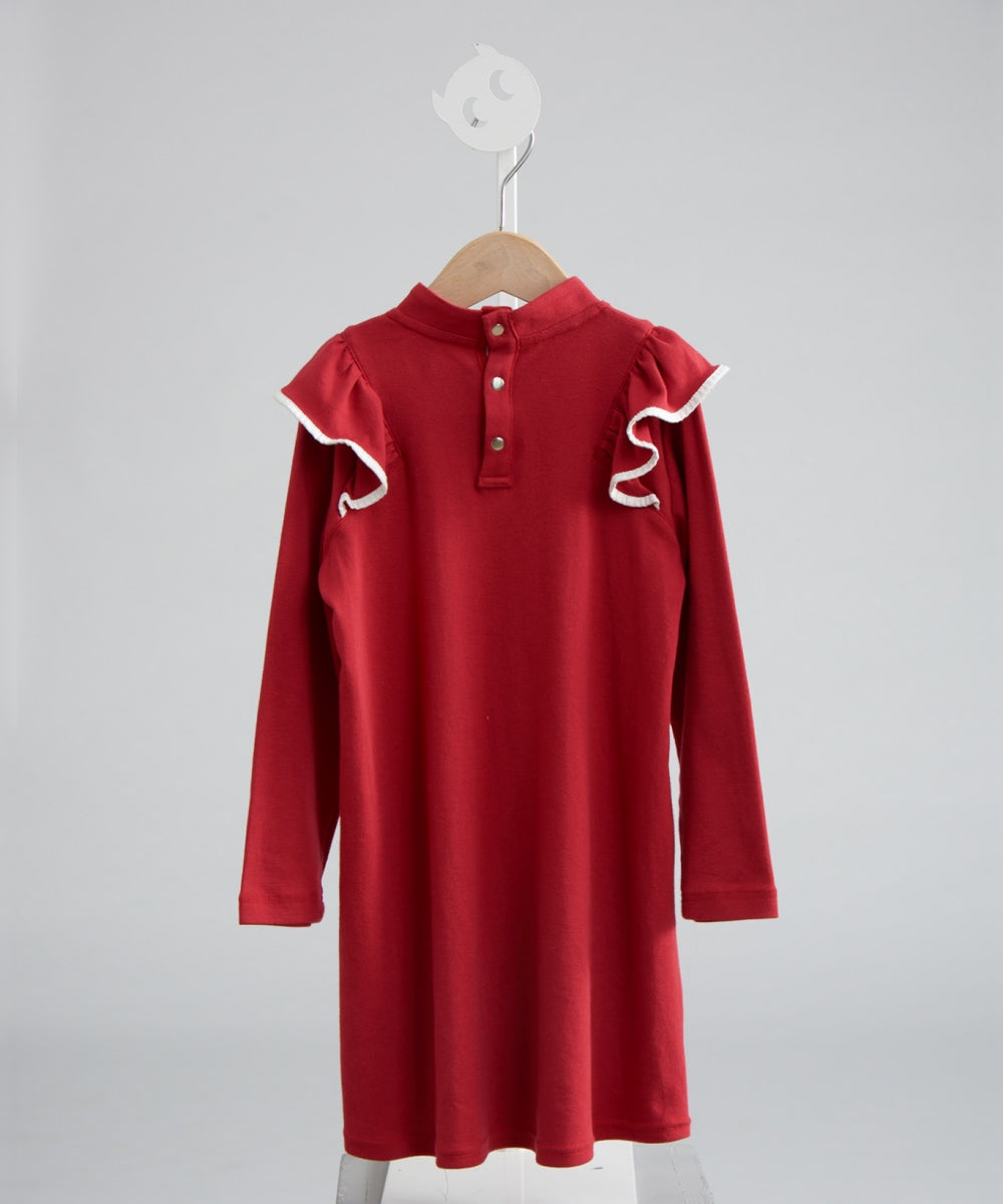 Main | Girls Rose Red Small Stand Collar Lotus Leaf Dress | Lotus Leaf | 100% Organic Cotton