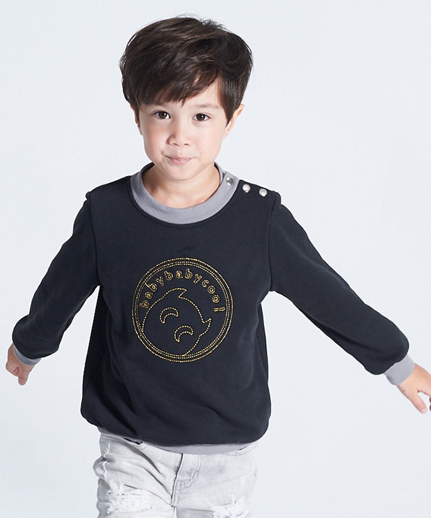 Black and gold embroidered logo top