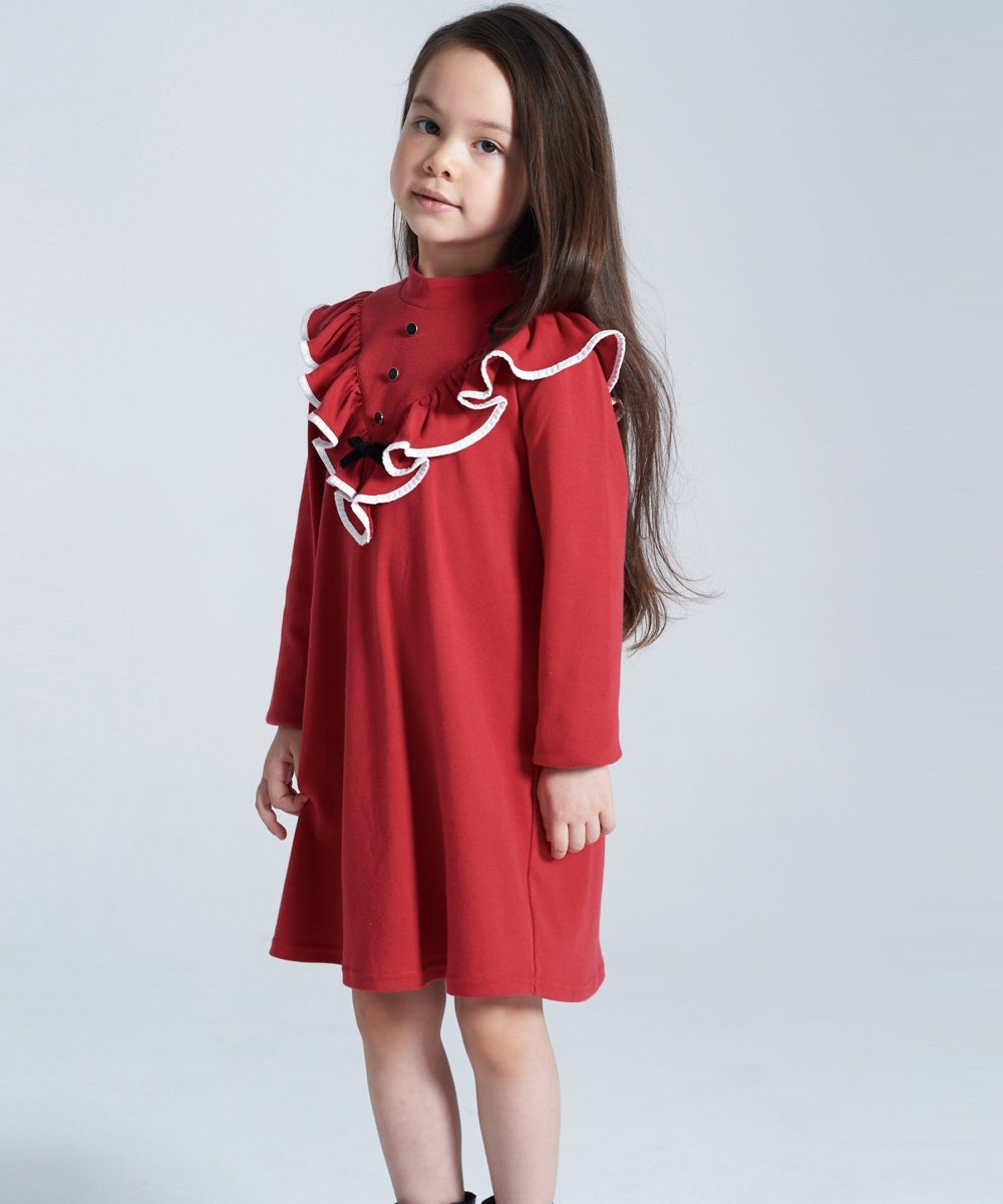 Main | Girls Rose Red Small Stand Collar Lotus Leaf Dress | Lotus Leaf | 100% Organic Cotton