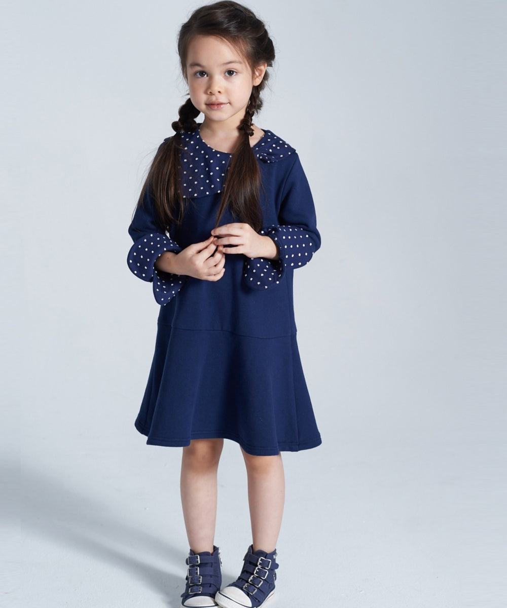 Main | Girls Snowflake Butterfly Fold-Over Sleeve Dress | Asymmetric Collar | 100% Organic Cotton