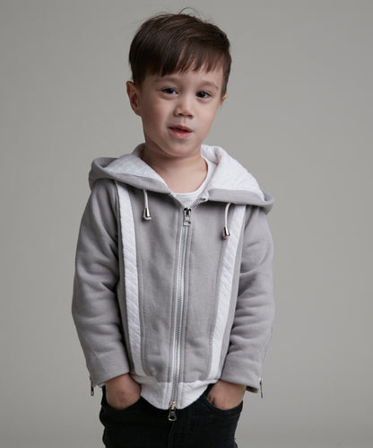 Scissored hooded organic cotton jacket