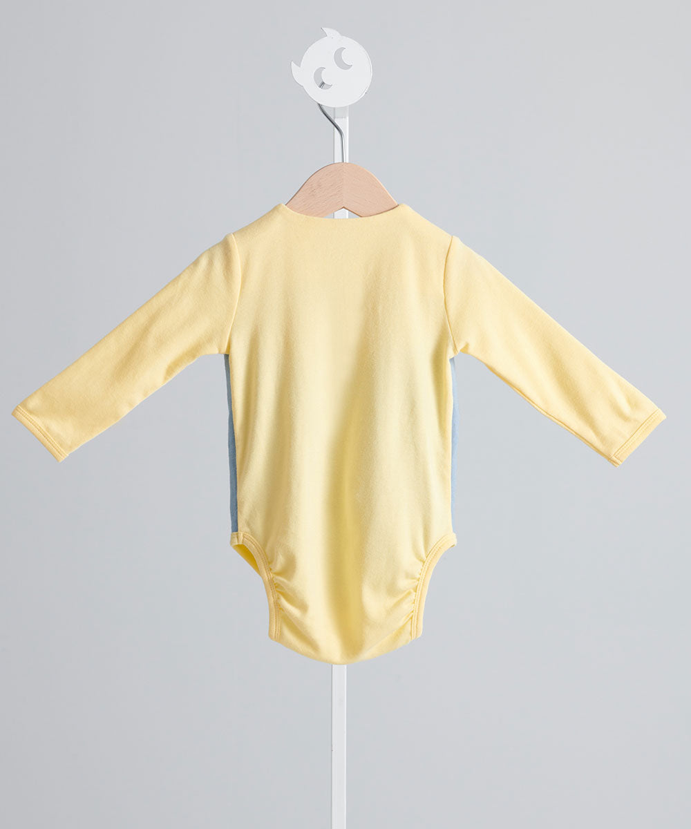 Main | Toddler Elegant Denim Panelled Bodysuit | Panelled | 100% organic cotton