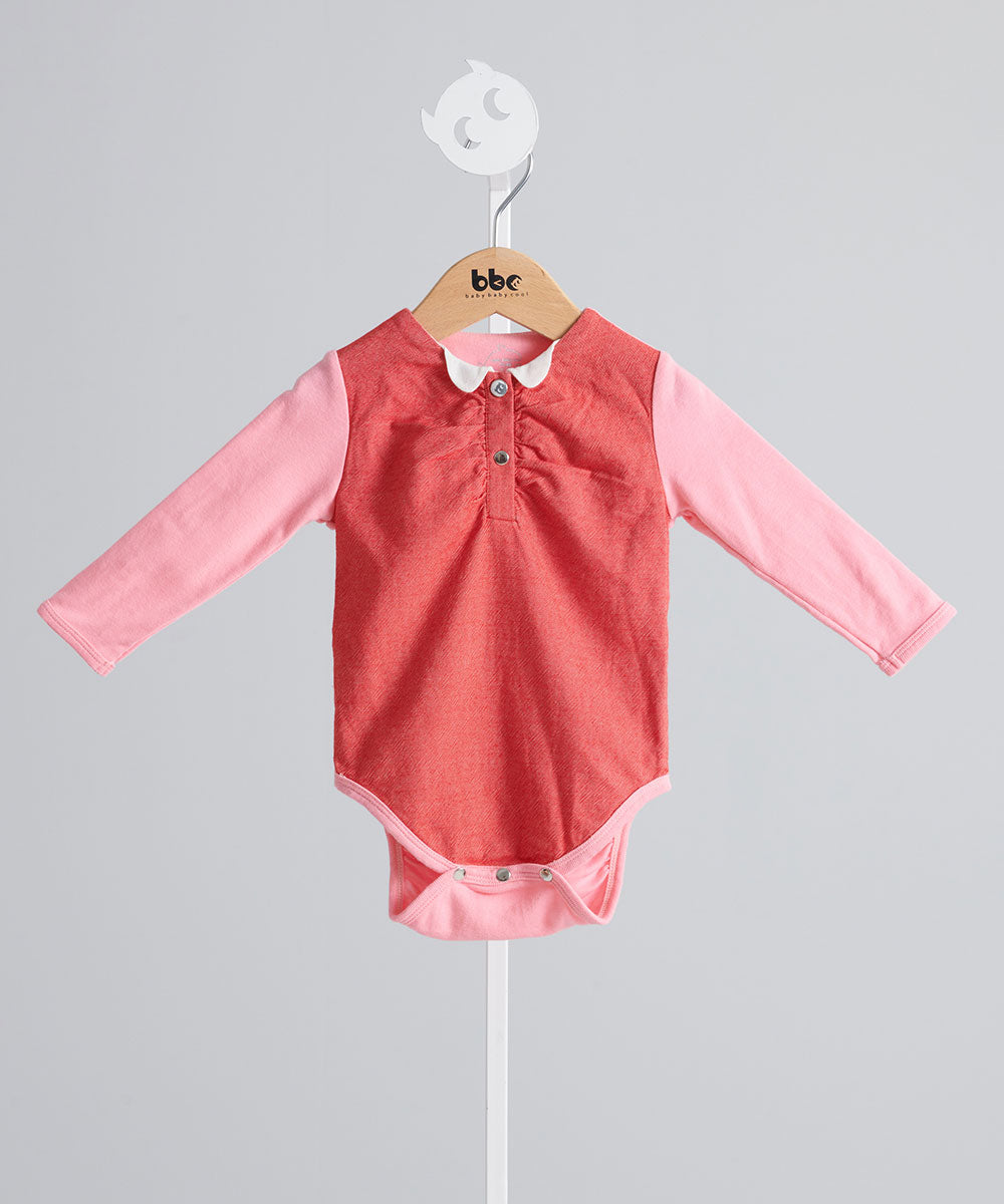 Main | Toddler Elegant Denim Panelled Bodysuit | Panelled | 100% organic cotton
