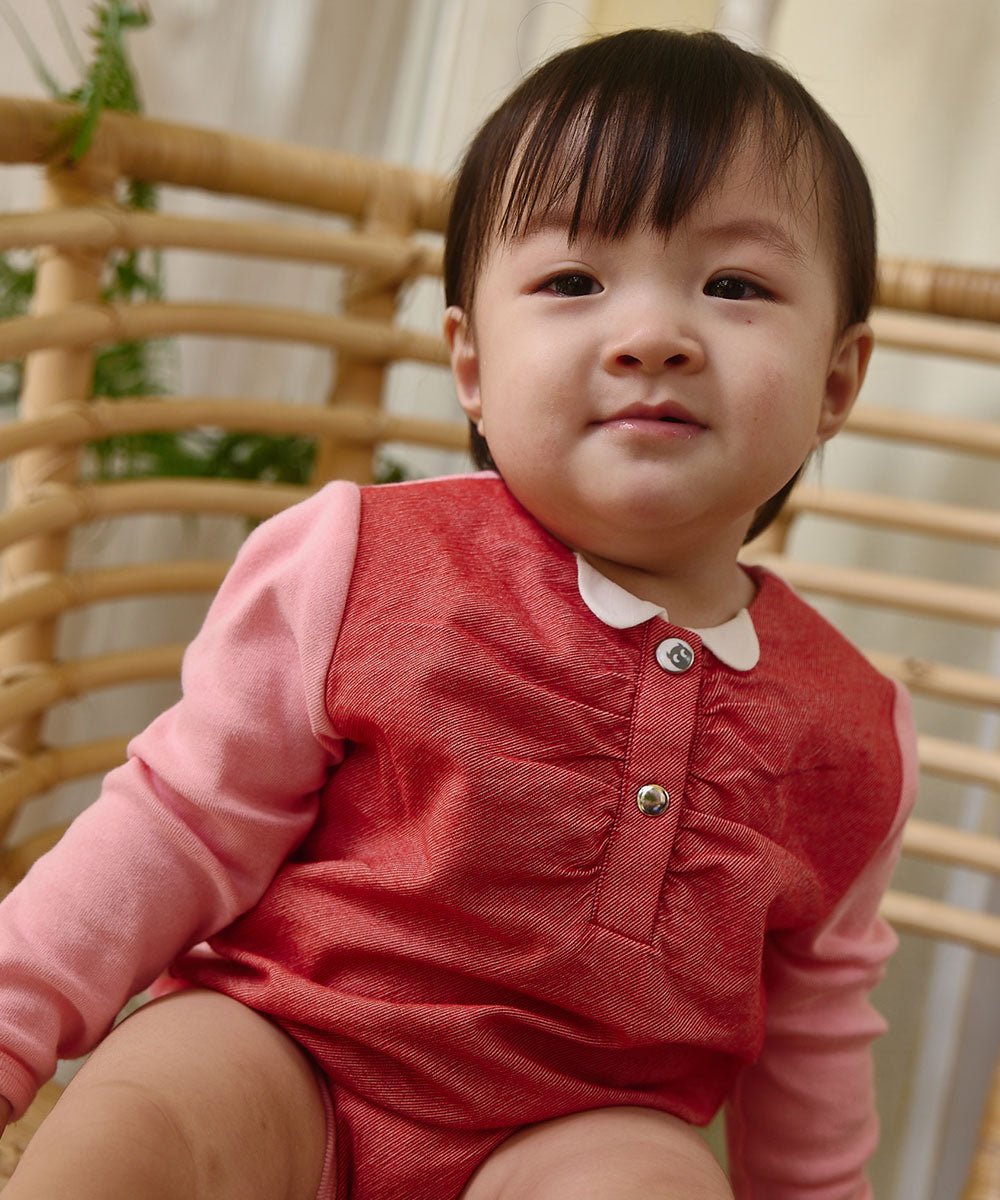Main | Toddler Elegant Denim Panelled Bodysuit | Panelled | 100% organic cotton